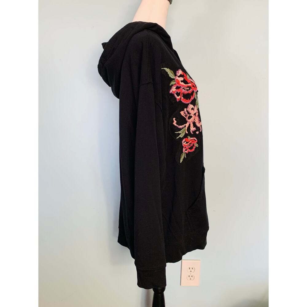 Sanctuary Black Floral Embroidered Hooded Sweatshirt Size L - Picture 5 of 9